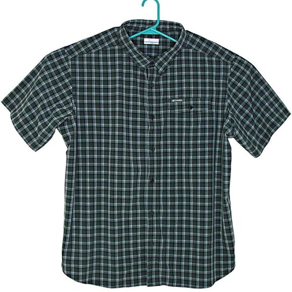 Columbia Mens Gray Black Plaid Checkered Pocketed Button Up Work Dress Shirt XXL - Picture 1 of 10